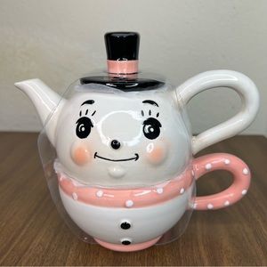 Johanna Parker Snowman Pink Ceramic Cream & Sugar Tea Pot Mug